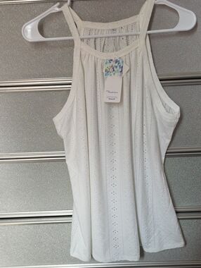 Women's White Eyelet Halter Tank Top